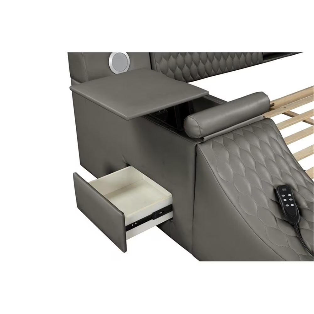 Smart Multifunctional Queen Size Bed Made with Wood in Gray