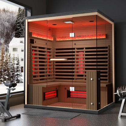 3-4 Person Indoor Bluetooth Compatible Far Infrared Sauna in Hemlock