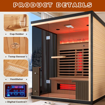 3-4 Person Indoor Bluetooth Compatible Far Infrared Sauna in Hemlock