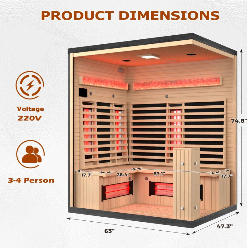 3-4 Person Indoor Bluetooth Compatible Far Infrared Sauna in Hemlock