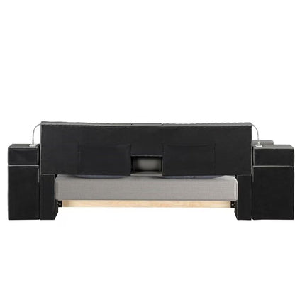 Smart Multifunctional Queen Size Bed Made with Wood in Gray