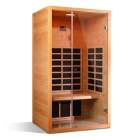 1 Person Extendable FAR Infrared Sauna for Home, Hemlock Wood Low EMF 6 Carbon Heaters Indoor Saunas with LED Lights, Bluetooth Speaker, Digital Control Panel, and Seating Bench — Studio Shot
