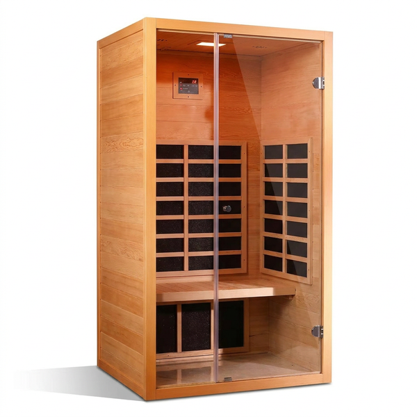1 Person Extendable FAR Infrared Sauna for Home, Hemlock Wood Low EMF 6 Carbon Heaters Indoor Saunas with LED Lights, Bluetooth Speaker, Digital Control Panel, and Seating Bench